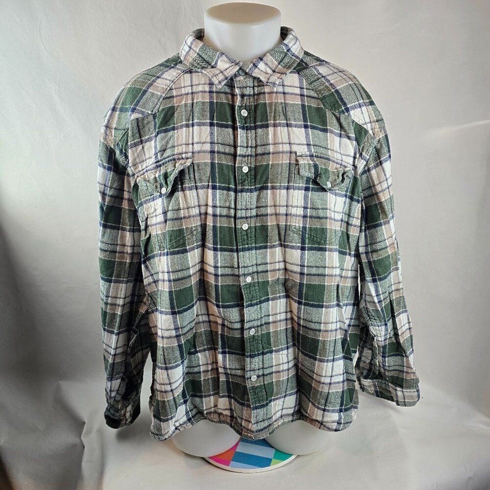 High Noon Shirt Men 3XL Green Snap Button Up Flannel Western Cowboy Casual Plaid